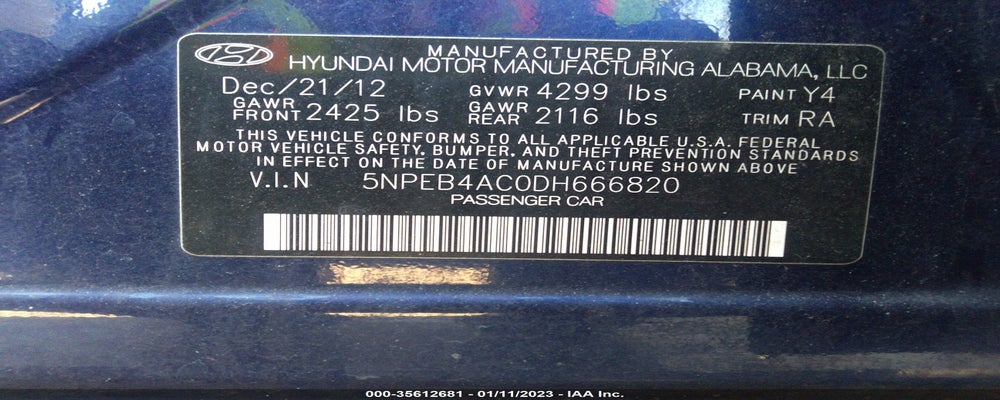 5NPEB4AC0DH666820 2013 HYUNDAI SONATA GLS photo no. 9
