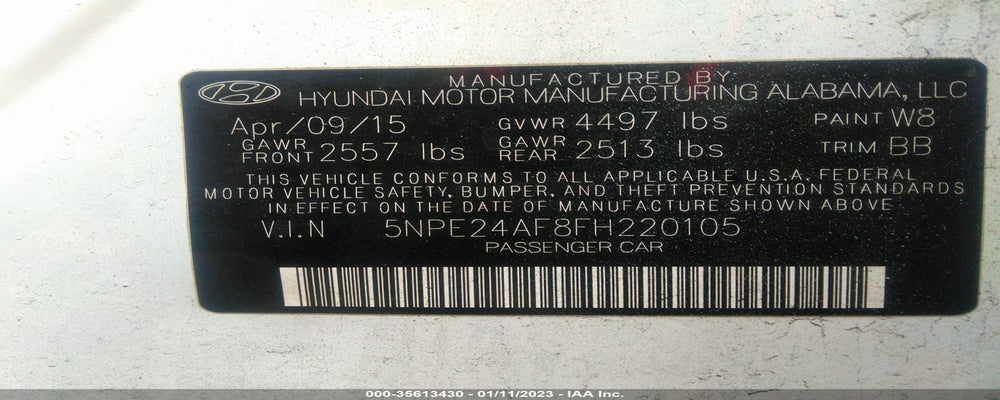 5NPE24AF8FH220105 2015 HYUNDAI SONATA photo no. 9