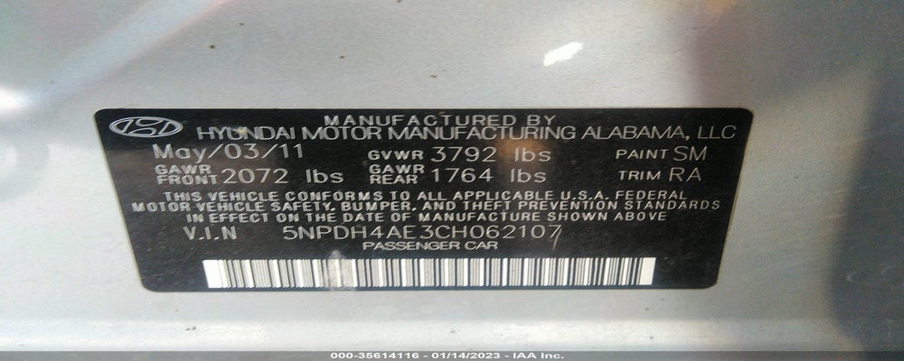 5NPDH4AE3CH062107 2012 HYUNDAI ELANTRA photo no. 9