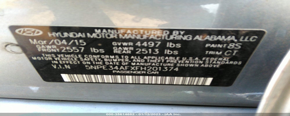 5NPE34AFXFH201374 2015 HYUNDAI SONATA photo no. 9