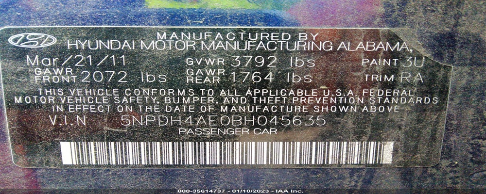 5NPDH4AE0BH045635 2011 HYUNDAI ELANTRA photo no. 9