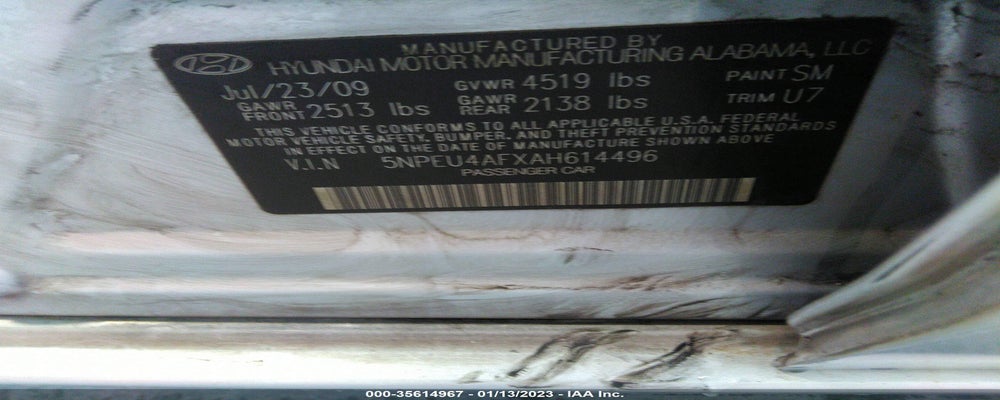 5NPEU4AFXAH614496 2010 HYUNDAI SONATA photo no. 9