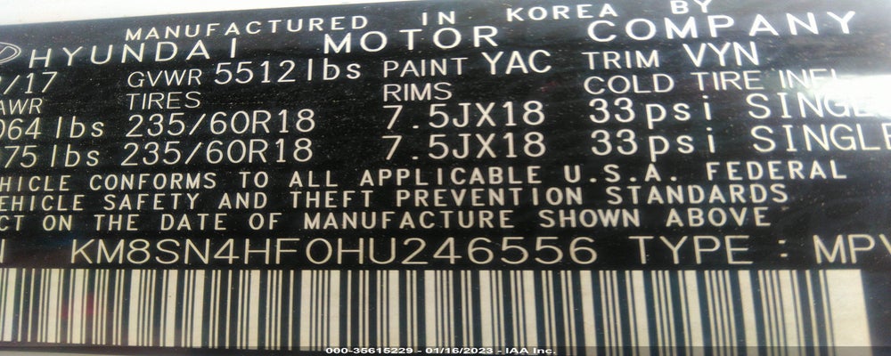 KM8SN4HF0HU246556 2017 HYUNDAI SANTA FE photo no. 9