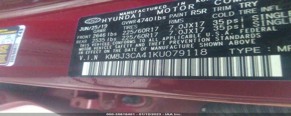 KM8J3CA41KU079118 2019 HYUNDAI TUCSON photo no. 9