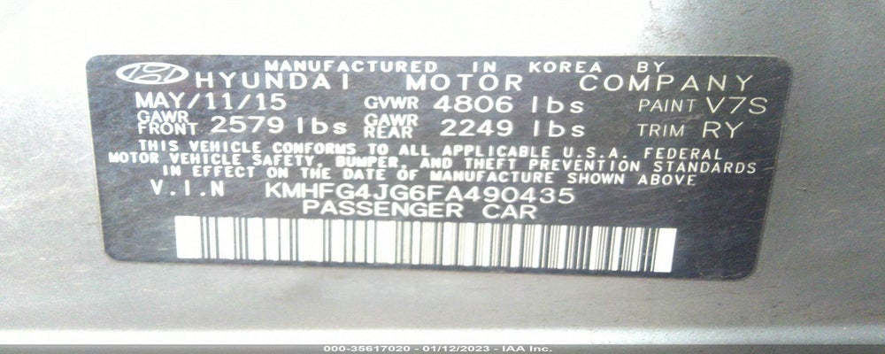 KMHFG4JG6FA490435 2015 HYUNDAI AZERA photo no. 9