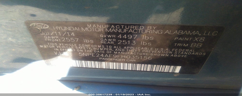 5NPE24AF9FH035156 2015 HYUNDAI SONATA photo no. 9