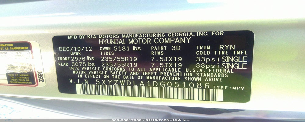 5XYZWDLA1DG051086 2013 HYUNDAI SANTA FE photo no. 9