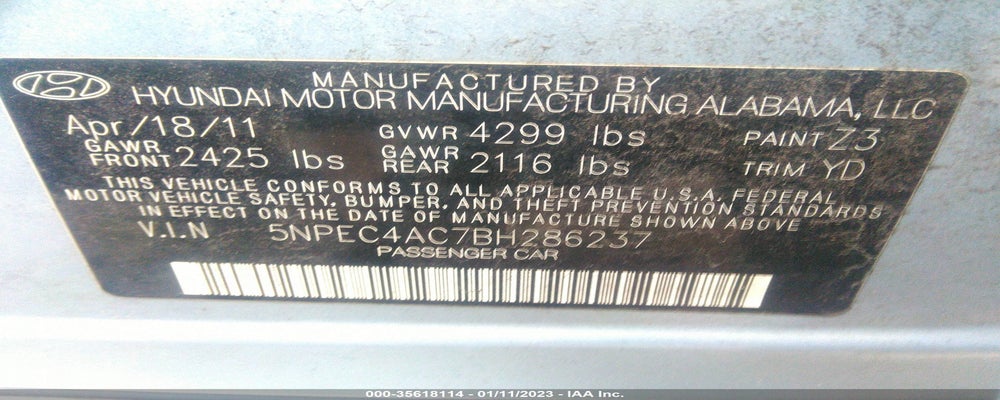 5NPEC4AC7BH286237 2011 HYUNDAI SONATA photo no. 9