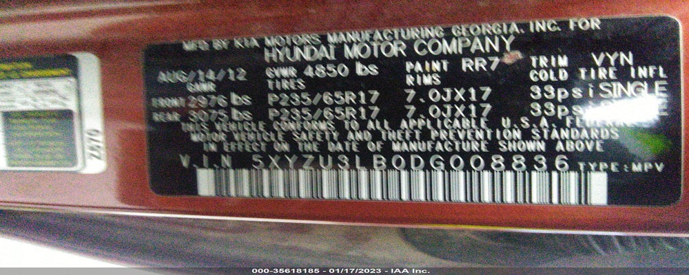 5XYZU3LB0DG008836 2013 HYUNDAI SANTA FE photo no. 9
