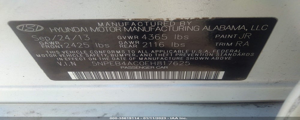 5NPEB4AC0EH817625 2014 HYUNDAI SONATA photo no. 9