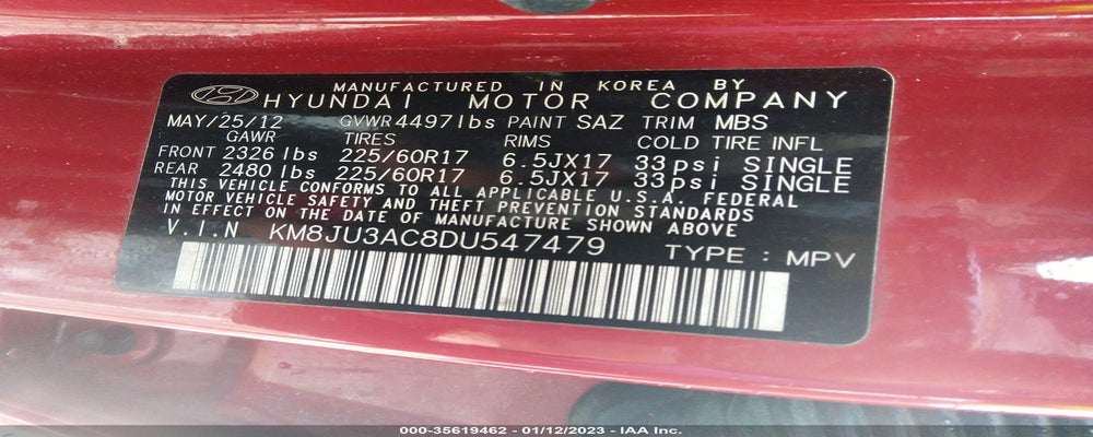 KM8JU3AC8DU547479 2013 HYUNDAI TUCSON photo no. 9