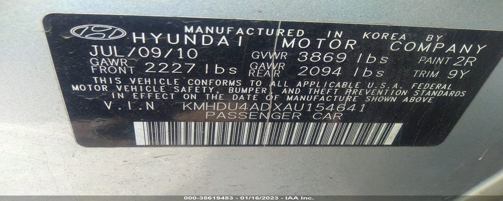 KMHDU4ADXAU154641 2010 HYUNDAI ELANTRA photo no. 9