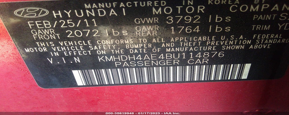 KMHDH4AE4BU114876 2011 HYUNDAI ELANTRA photo no. 9