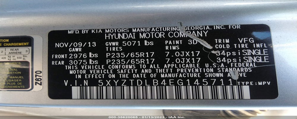 5XYZTDLB4EG145711 2014 HYUNDAI SANTA FE SPORT photo no. 9