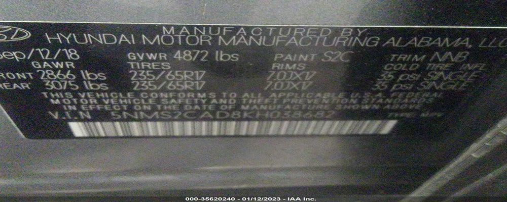 5NMS2CAD8KH038682 2019 HYUNDAI SANTA FE photo no. 9
