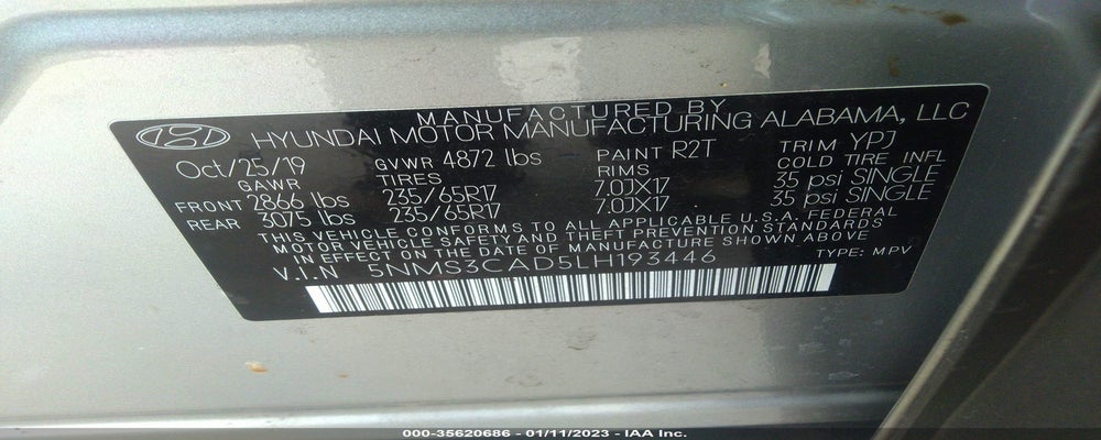 5NMS3CAD5LH193446 2020 HYUNDAI SANTA FE photo no. 9