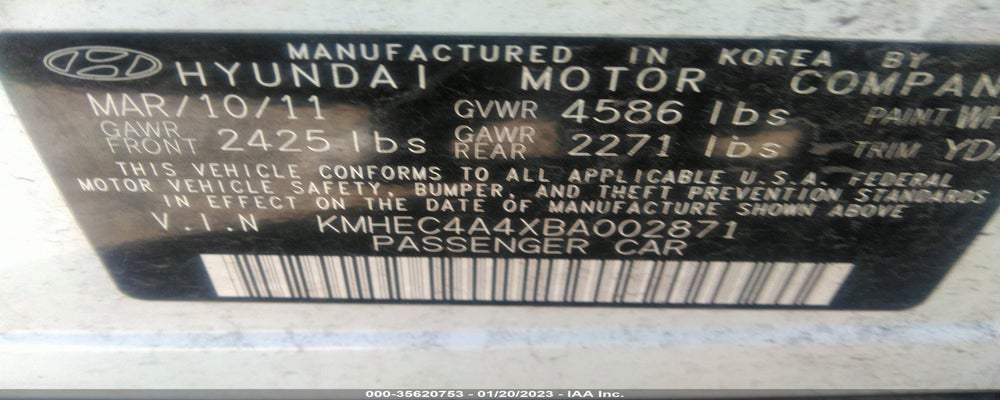 KMHEC4A4XBA002871 2011 HYUNDAI SONATA photo no. 9