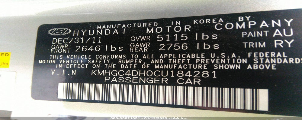KMHGC4DH0CU184281 2012 HYUNDAI GENESIS photo no. 9