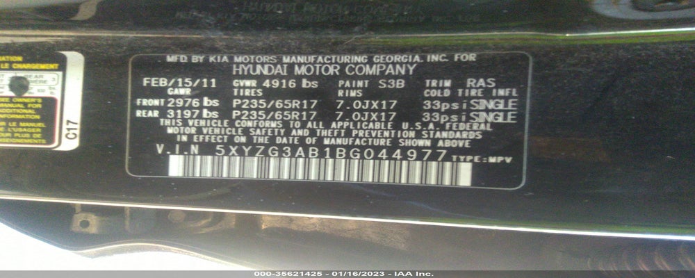 5XYZG3AB1BG044977 2011 HYUNDAI SANTA FE photo no. 9