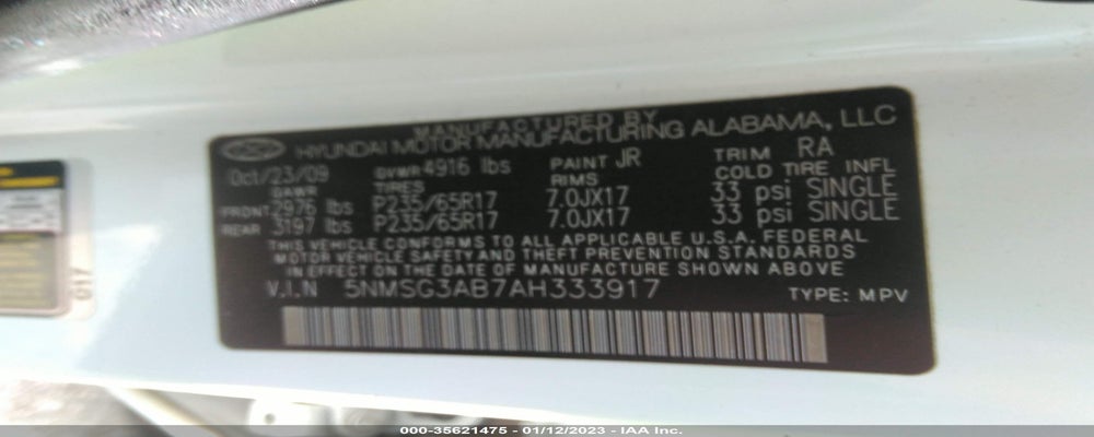 5NMSG3AB7AH333917 2010 HYUNDAI SANTA FE photo no. 9