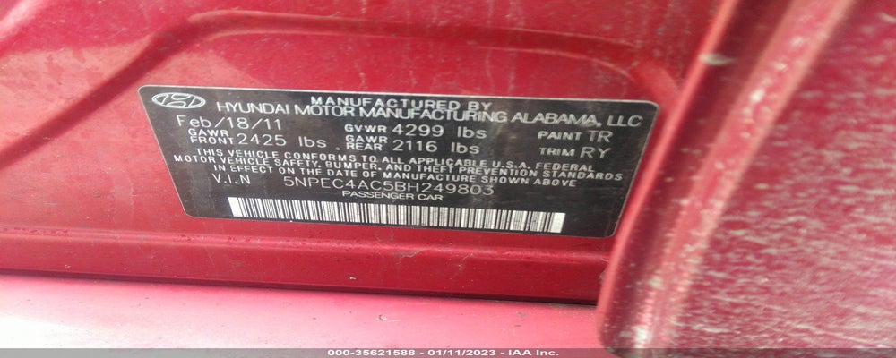 5NPEC4AC5BH249803 2011 HYUNDAI SONATA photo no. 9