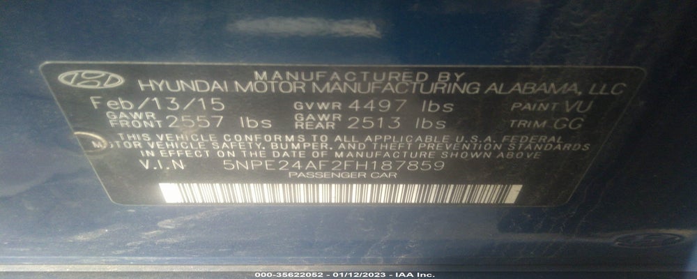 5NPE24AF2FH187859 2015 HYUNDAI SONATA photo no. 9