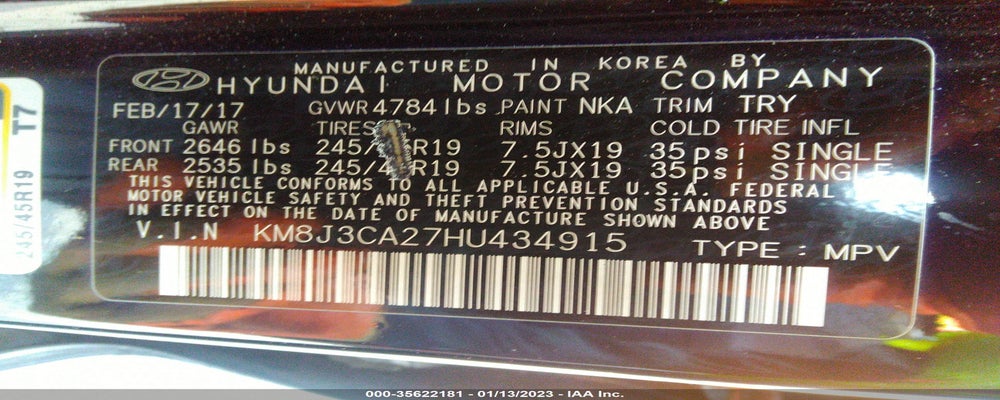 KM8J3CA27HU434915 2017 HYUNDAI TUCSON photo no. 9