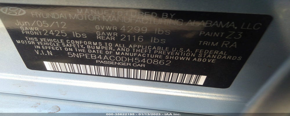 5NPEB4AC0DH540862 2013 HYUNDAI SONATA photo no. 9