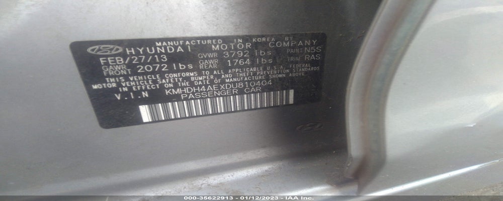 KMHDH4AEXDU810404 2013 HYUNDAI ELANTRA photo no. 9