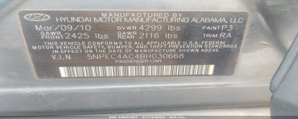 5NPEC4AC4BH030668 2011 HYUNDAI SONATA photo no. 9