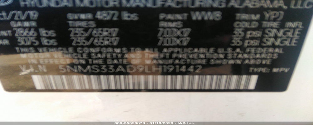 5NMS33AD9LH191442 2020 HYUNDAI SANTA FE photo no. 9