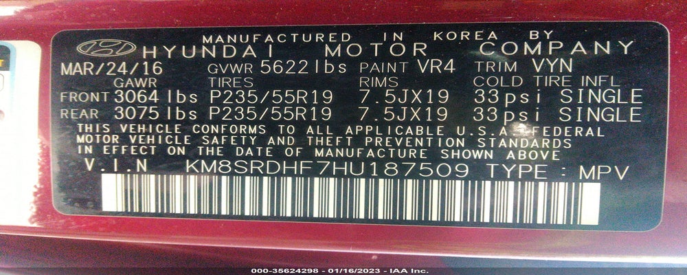 KM8SRDHF7HU187509 2017 HYUNDAI SANTA FE photo no. 9