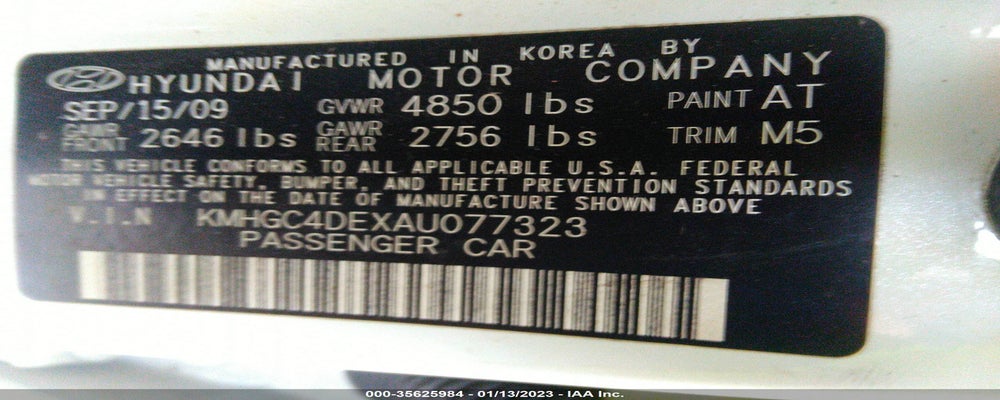 KMHGC4DEXAU077323 2010 HYUNDAI GENESIS photo no. 9
