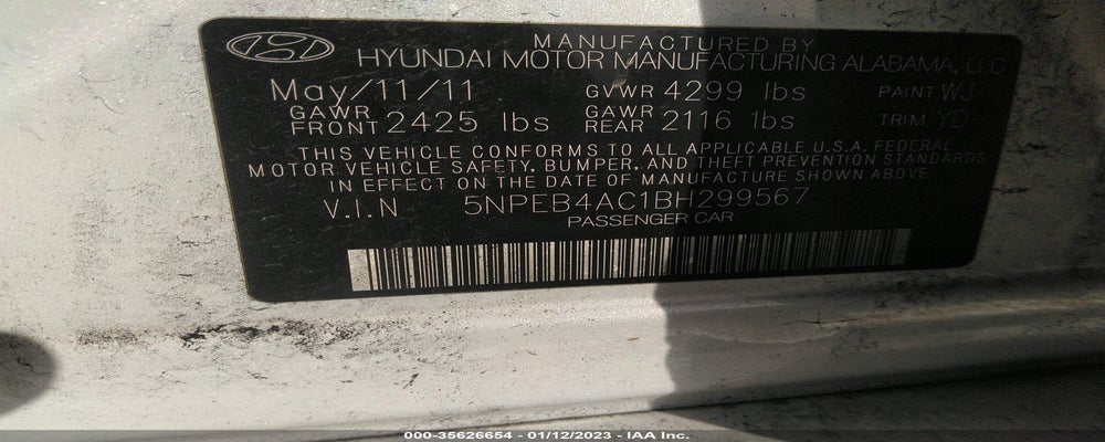 5NPEB4AC1BH299567 2011 HYUNDAI SONATA photo no. 9
