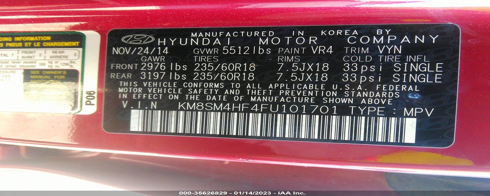 KM8SM4HF4FU101701 2015 HYUNDAI SANTA FE photo no. 9