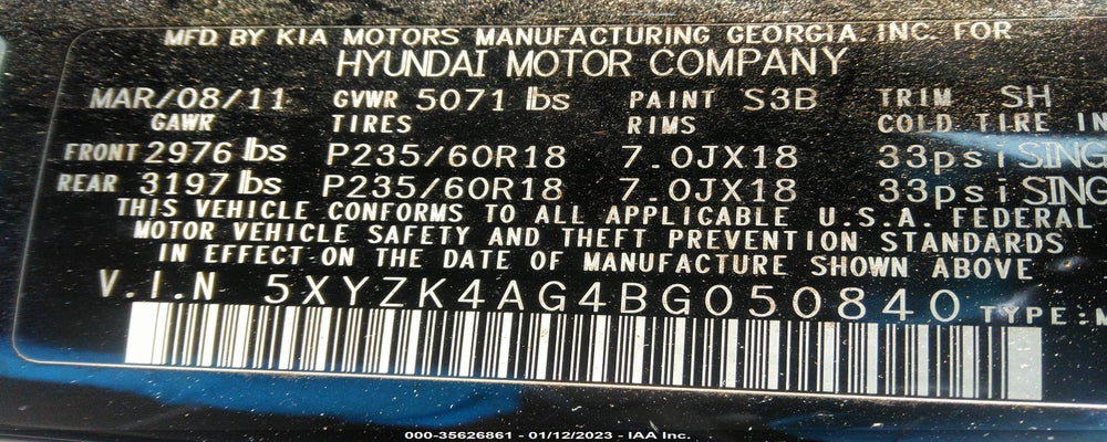 5XYZK4AG4BG050840 2011 HYUNDAI SANTA FE photo no. 9