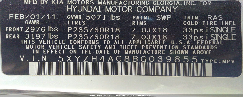 5XYZH4AG8BG039855 2011 HYUNDAI SANTA FE photo no. 9