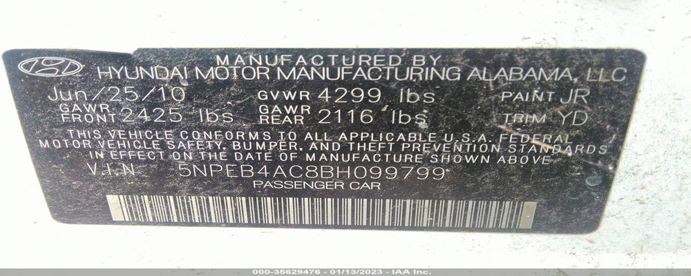 5NPEB4AC8BH099799 2011 HYUNDAI SONATA photo no. 9