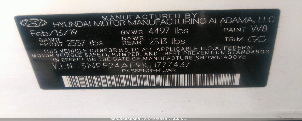 5NPE24AF9KH777437 2019 HYUNDAI SONATA photo no. 9