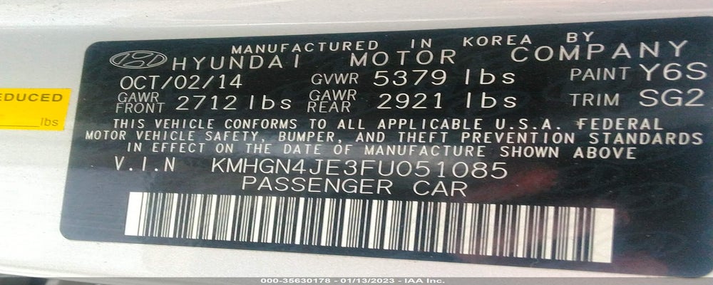 KMHGN4JE3FU051085 2015 HYUNDAI GENESIS photo no. 9