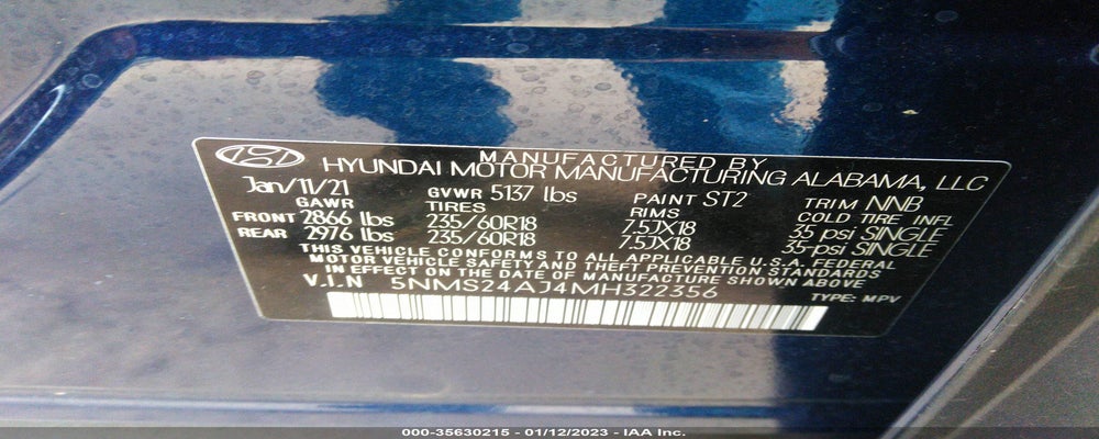 5NMS24AJ4MH322356 2021 HYUNDAI SANTA FE photo no. 9