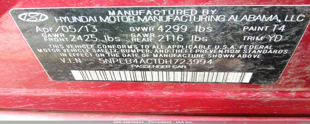 5NPEB4AC1DH723994 2013 HYUNDAI SONATA photo no. 9