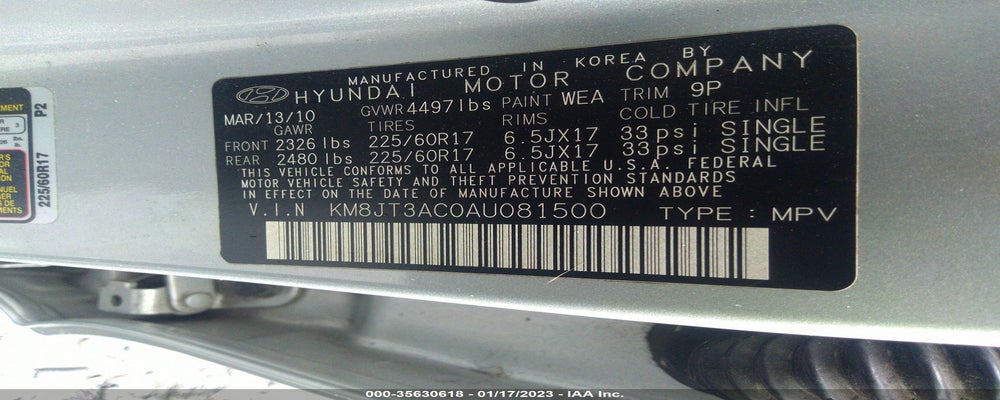 KM8JT3AC0AU081500 2010 HYUNDAI TUCSON photo no. 9