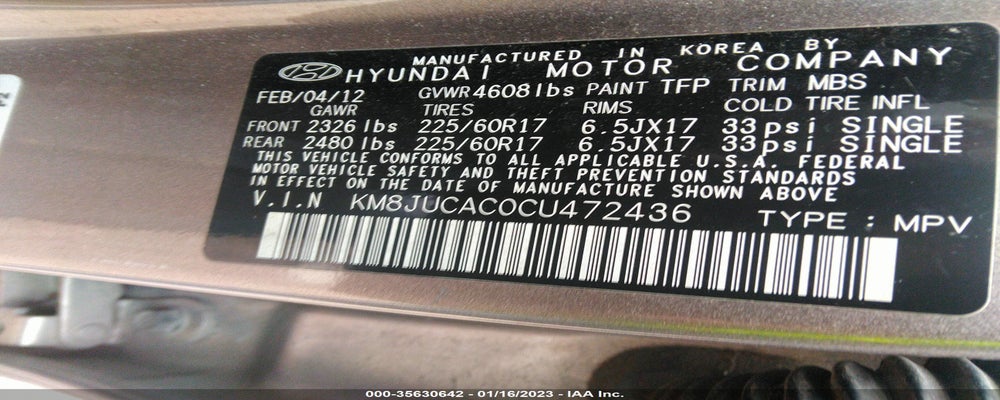 KM8JUCAC0CU472436 2012 HYUNDAI TUCSON photo no. 9