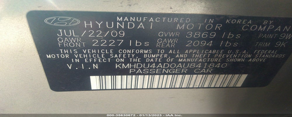 KMHDU4AD0AU841840 2010 HYUNDAI ELANTRA photo no. 9