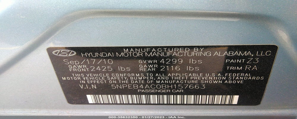 5NPEB4AC0BH157663 2011 HYUNDAI SONATA photo no. 9