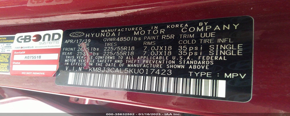 KM8J3CAL5KU017423 2019 HYUNDAI TUCSON photo no. 9