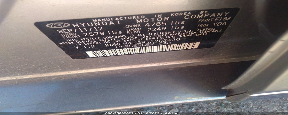 KMHFH4JG9DA202420 2013 HYUNDAI AZERA photo no. 9