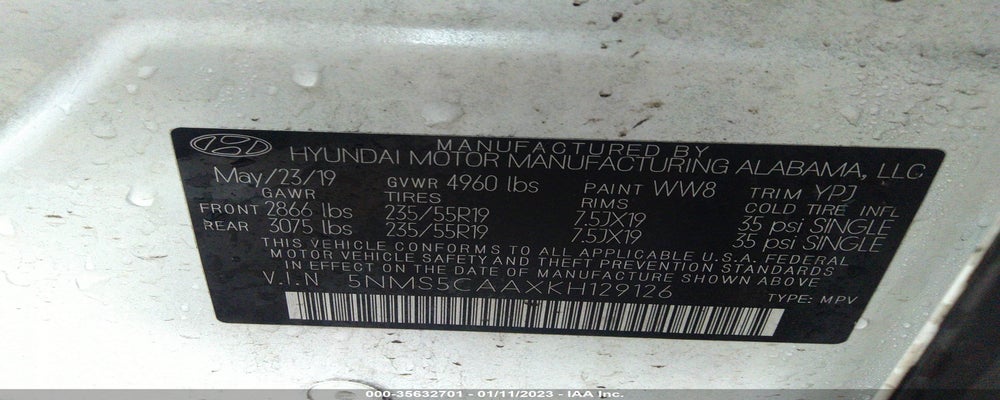 5NMS5CAAXKH129126 2019 HYUNDAI SANTA FE photo no. 9