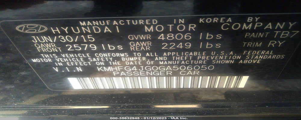 KMHFG4JG0GA506050 2016 HYUNDAI AZERA photo no. 9